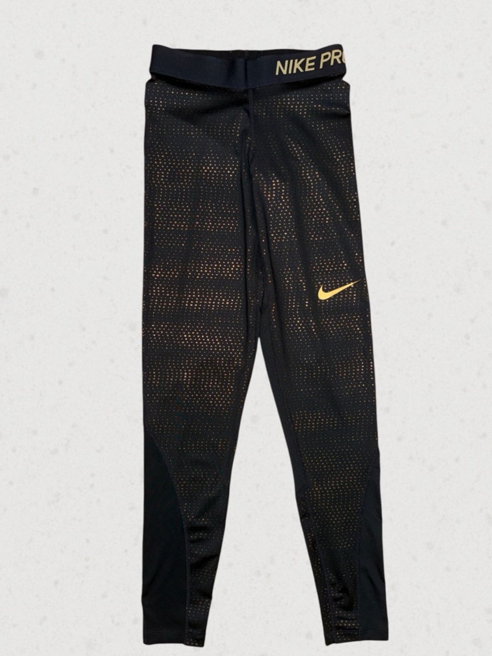 Nike Black Leggings with Gold Swoosh and Waistband